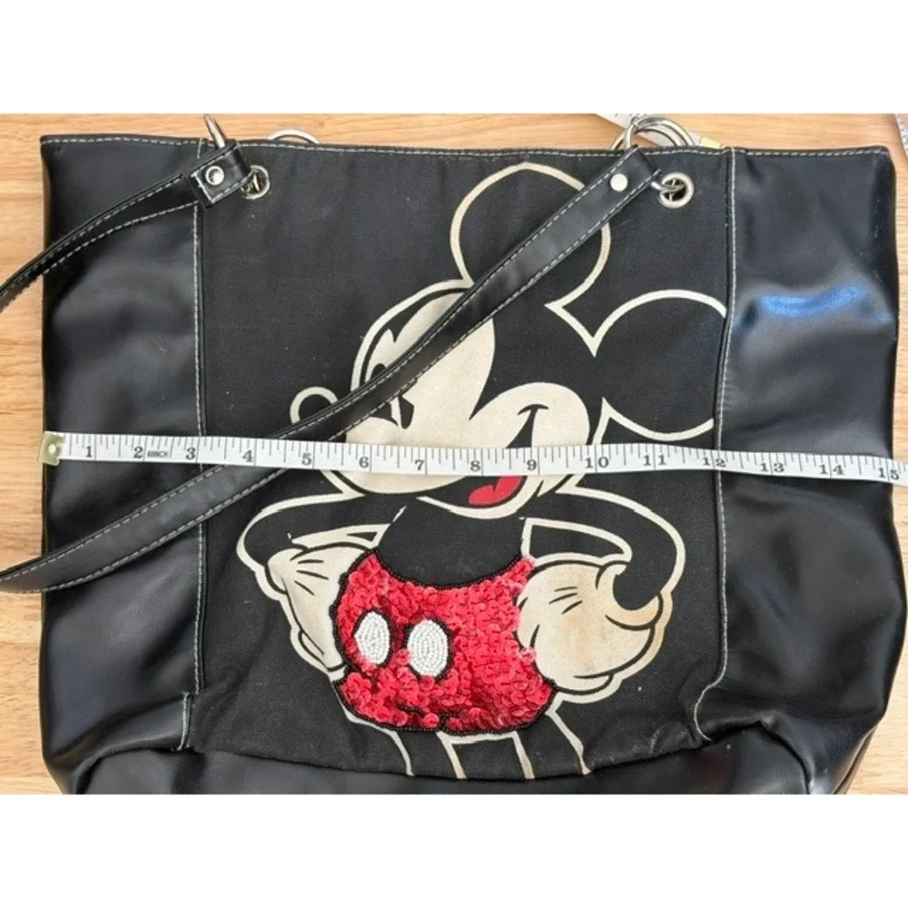 Disney Mickey Mouse Black Canvas Faux Leather Tote Bag Red Sequin Shorts Vintage